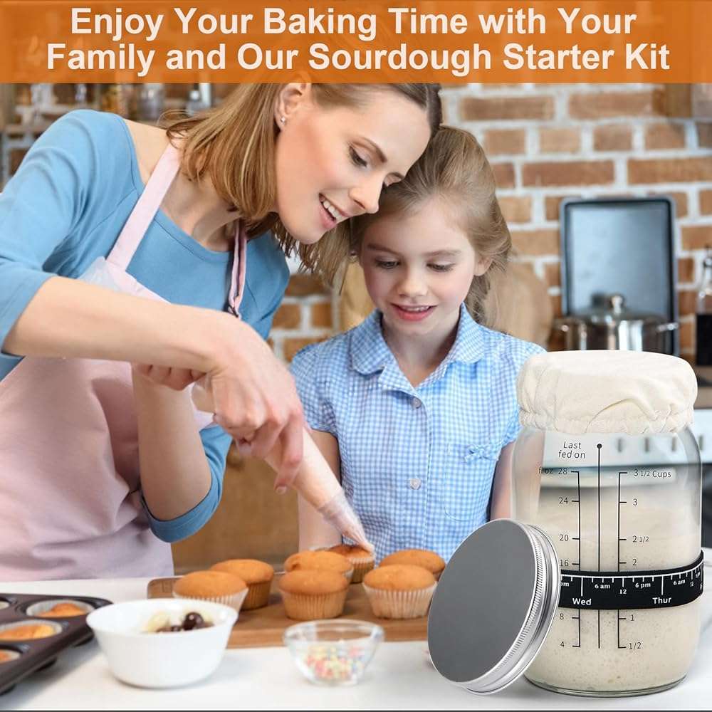 ROLIOUMEN Sourdough Starter Kit, 34OZ Sourdough Jar Container with Aluminium Lid, Feeding Band, Thermometer, Cloth Cover and Silicone Spatula, Sourdough Bread Baking Supplies(2PCS) - Image 7