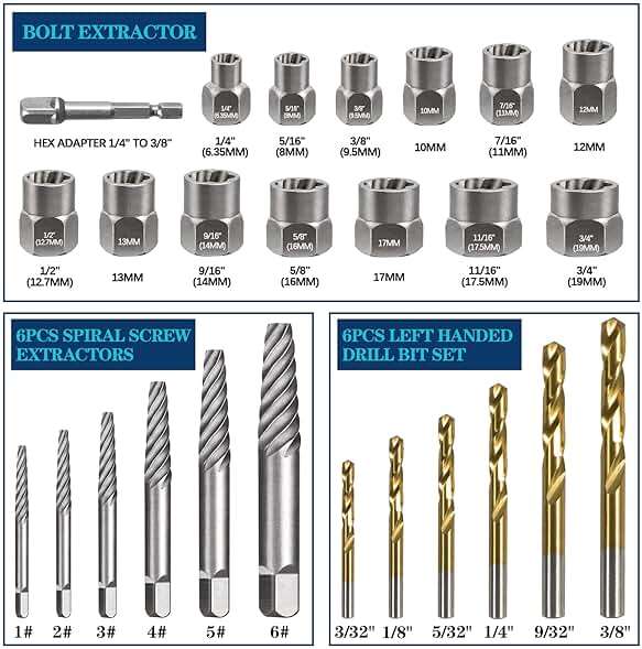DOAHO 26 Piece Impact Bolt and Spiral Screw Extractor Set with Left Hand Reverse Drill Bit Kit for Easy Out Damaged Stripped Broken Screw Lug Bolt Nut Remove with Hex Adapter - Image 2