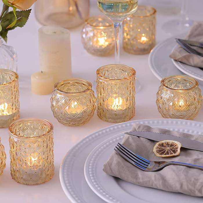 NITIME 36 Pcs Assorted Gold Votive Candle Holders, Tea Light Candle Holder Glass for Wedding Table Decor, Gold Candle Holders for Table Centerpiece, Brithday and Holiday Decorations - Image 5