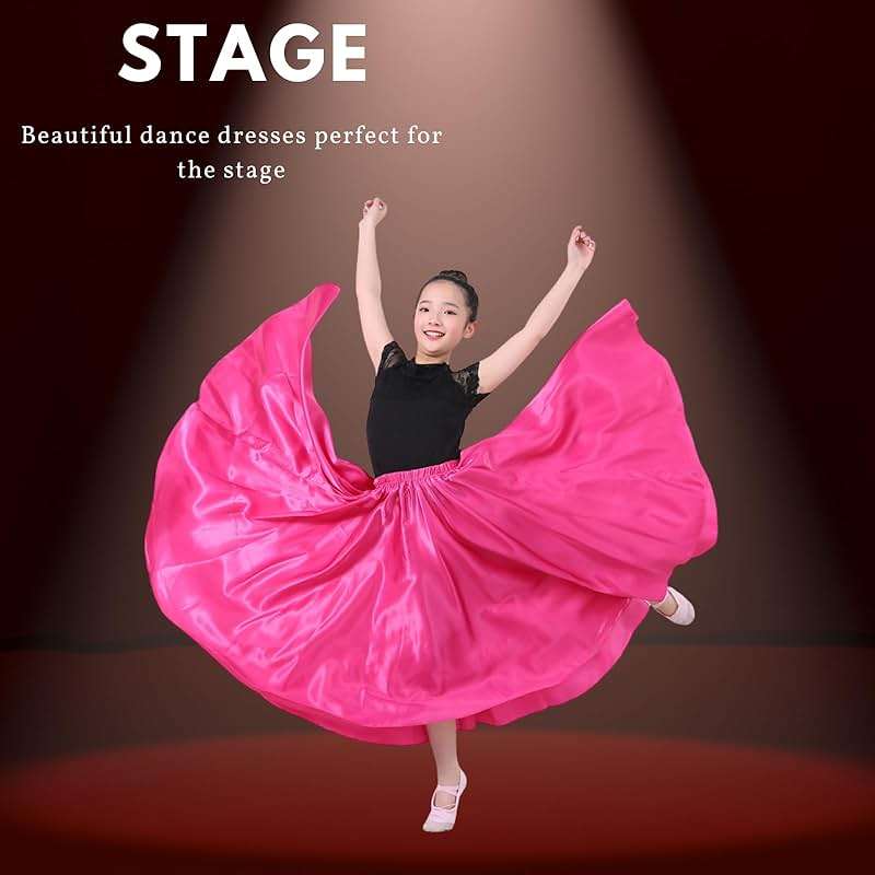 Girls Satin Full Circle Long Dance Skirt Ankle Length Shiny Satin Swing Skirt for Girls 8-12 Years Belly Dance Long Skirt - Image 4