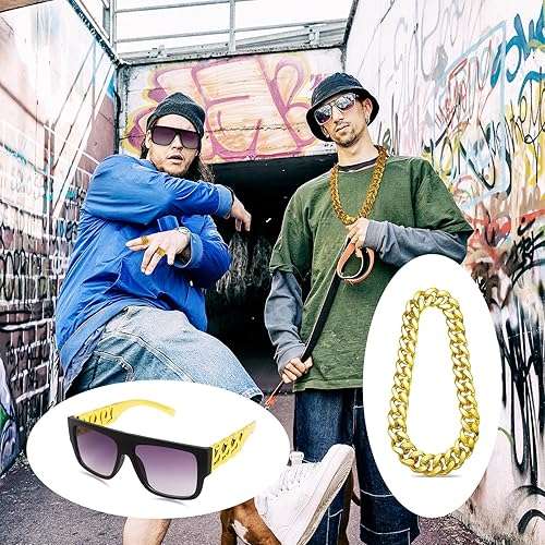 Boonbery Hip Hop Costume Kit 80s 90s Rapper Accessories, Outfits for Men Women Cosplay Gatherings Club Nostalgia Old School Themed Party Supplies - Image 2