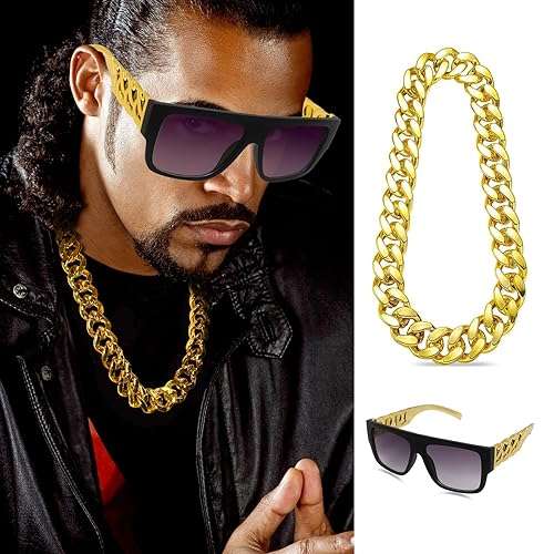 Boonbery Hip Hop Costume Kit 80s 90s Rapper Accessories, Outfits for Men Women Cosplay Gatherings Club Nostalgia Old School Themed Party Supplies - Image 4