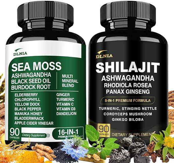 DLNIA Shilajit & Sea Moss Vitality Bundle – 90 Capsules per Bottle - Image 1