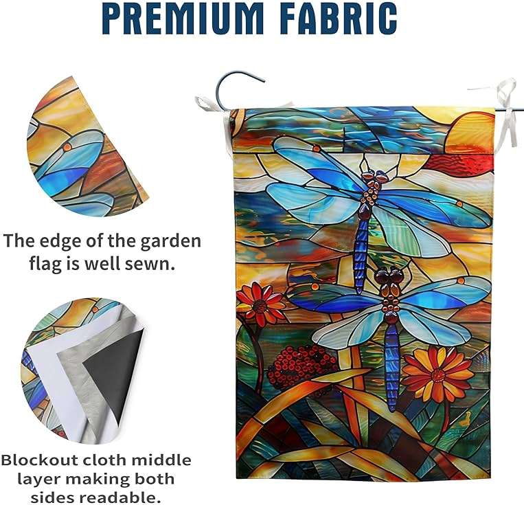 Stained Glass Dragonfly Garden Flag Spring Summer Yard Flag Fall Floral Decorative Flags for Outside 12x18 Double Sided Small Seasonal Lawn Flags Rustic Outdoor Decor - Image 4