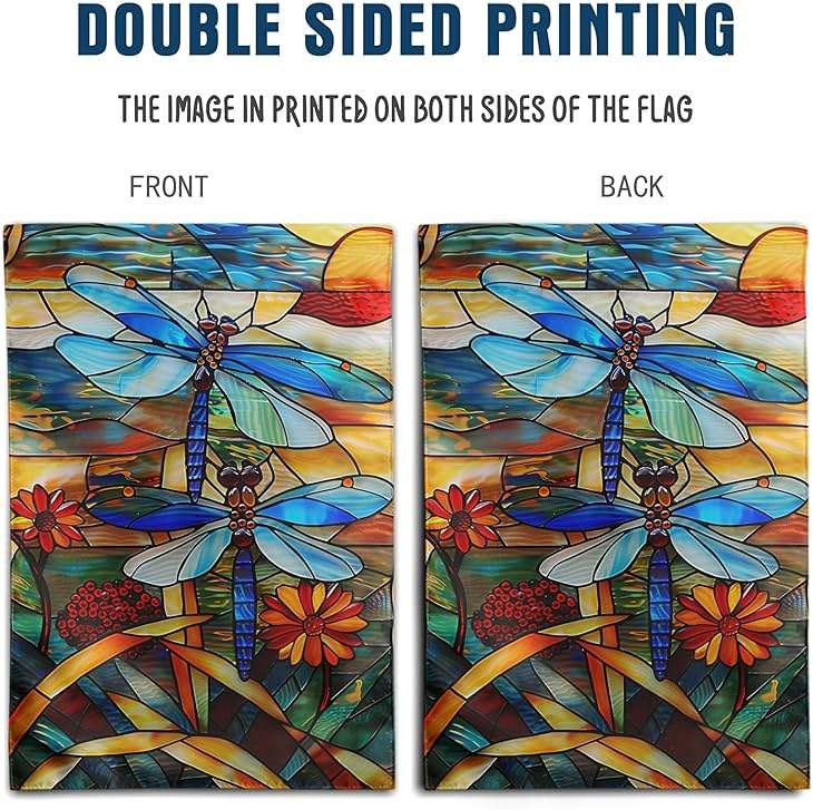 Stained Glass Dragonfly Garden Flag Spring Summer Yard Flag Fall Floral Decorative Flags for Outside 12x18 Double Sided Small Seasonal Lawn Flags Rustic Outdoor Decor - Image 6