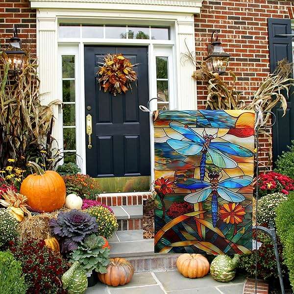 Stained Glass Dragonfly Garden Flag Spring Summer Yard Flag Fall Floral Decorative Flags for Outside 12x18 Double Sided Small Seasonal Lawn Flags Rustic Outdoor Decor - Image 7