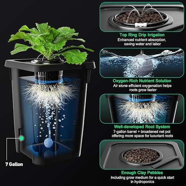 YIFOR 4 Buckets DWC Hydroponics Growing System with Top Drip Kit 7 Gallon Deep Water Culture Bucket System with Air Pump, Air Stone, Air Hose, Recirculating Drip Garden System - Image 4