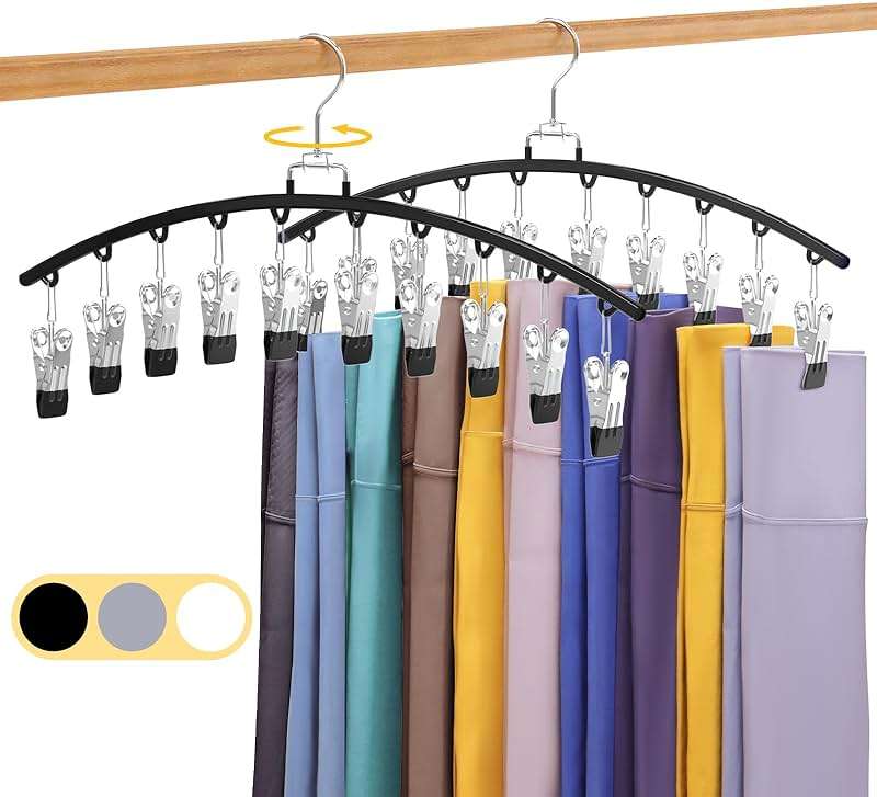 2 Pack Legging Organizer for Closet 360° Swivel, Metal Gym Clothes Organizer w/20 Clips Holds 20 Leggings, Hangers Space Saving, Closet Organizers and Storage, Dorm Room Organization Essentials, Black - Image 1