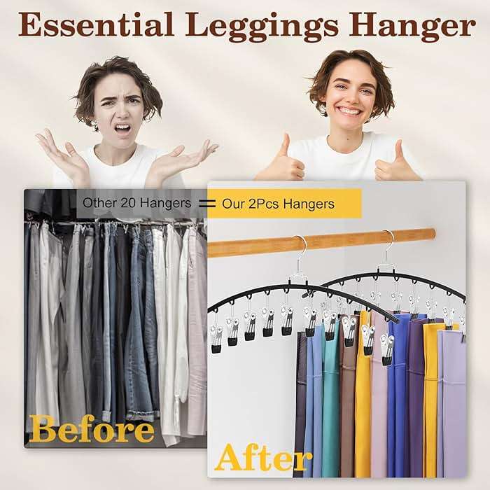 2 Pack Legging Organizer for Closet 360° Swivel, Metal Gym Clothes Organizer w/20 Clips Holds 20 Leggings, Hangers Space Saving, Closet Organizers and Storage, Dorm Room Organization Essentials, Black - Image 4