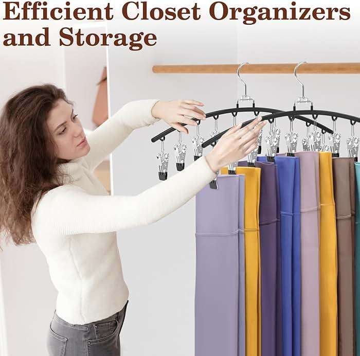 2 Pack Legging Organizer for Closet 360° Swivel, Metal Gym Clothes Organizer w/20 Clips Holds 20 Leggings, Hangers Space Saving, Closet Organizers and Storage, Dorm Room Organization Essentials, Black - Image 6