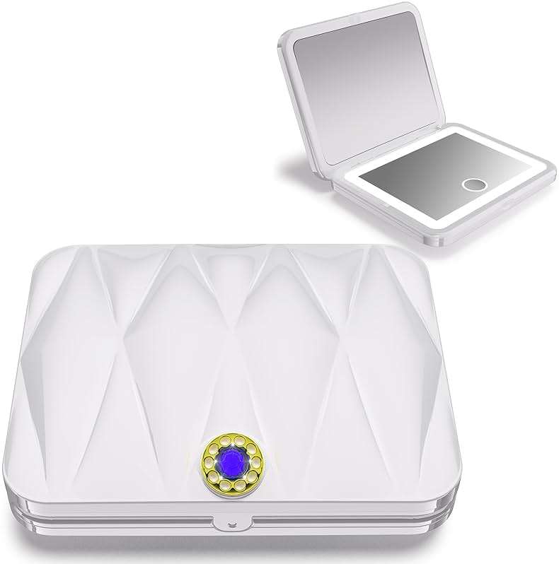 Rechargeable LED Lighted Compact Travel Mirror - 2-Sided Fold Mini Makeup Mirror with 1X/5X Magnification for Purse - Image 1