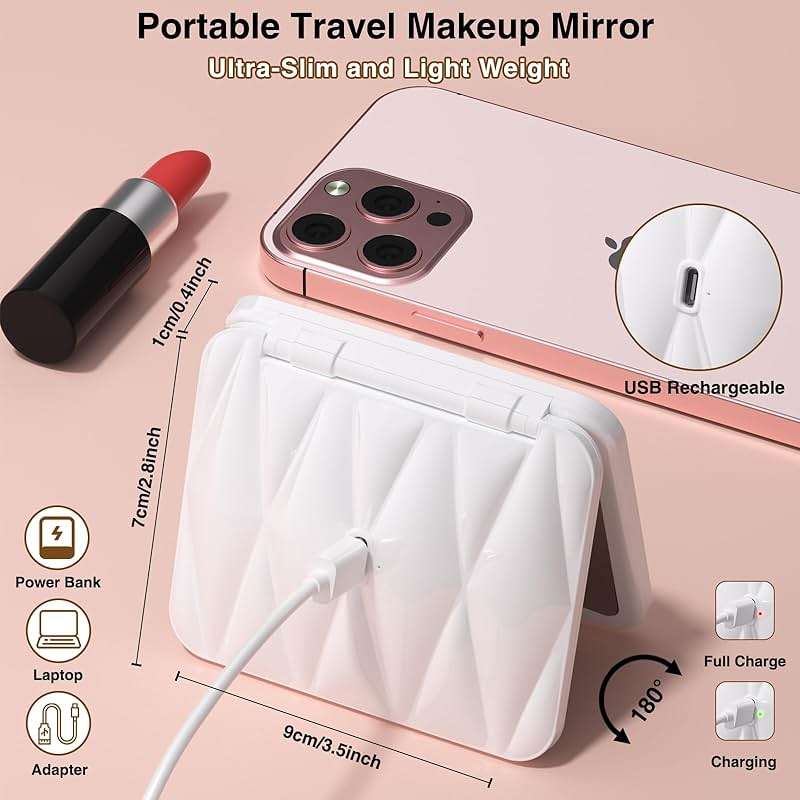 Rechargeable LED Lighted Compact Travel Mirror - 2-Sided Fold Mini Makeup Mirror with 1X/5X Magnification for Purse - Image 2