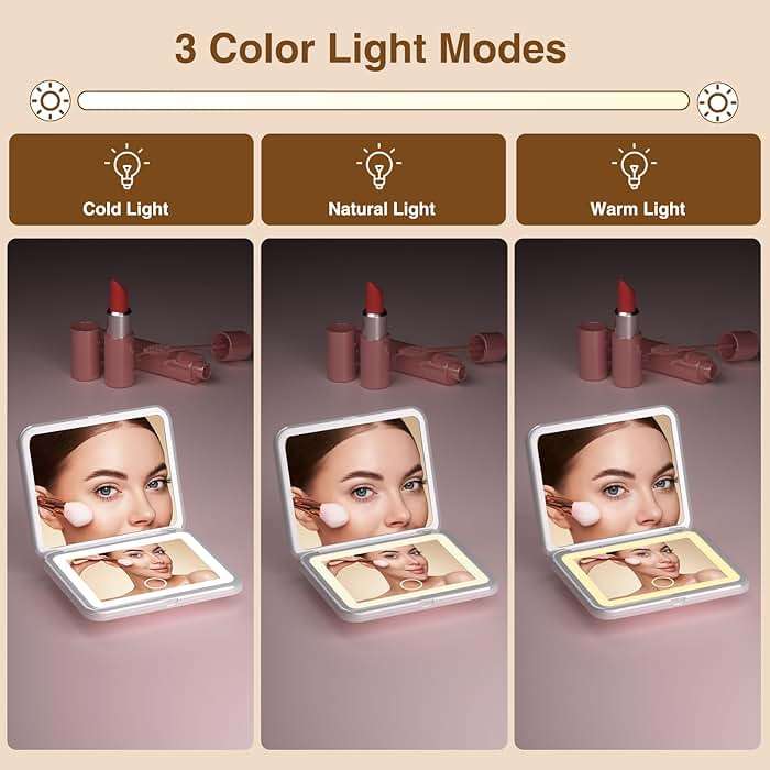 Rechargeable LED Lighted Compact Travel Mirror - 2-Sided Fold Mini Makeup Mirror with 1X/5X Magnification for Purse - Image 3