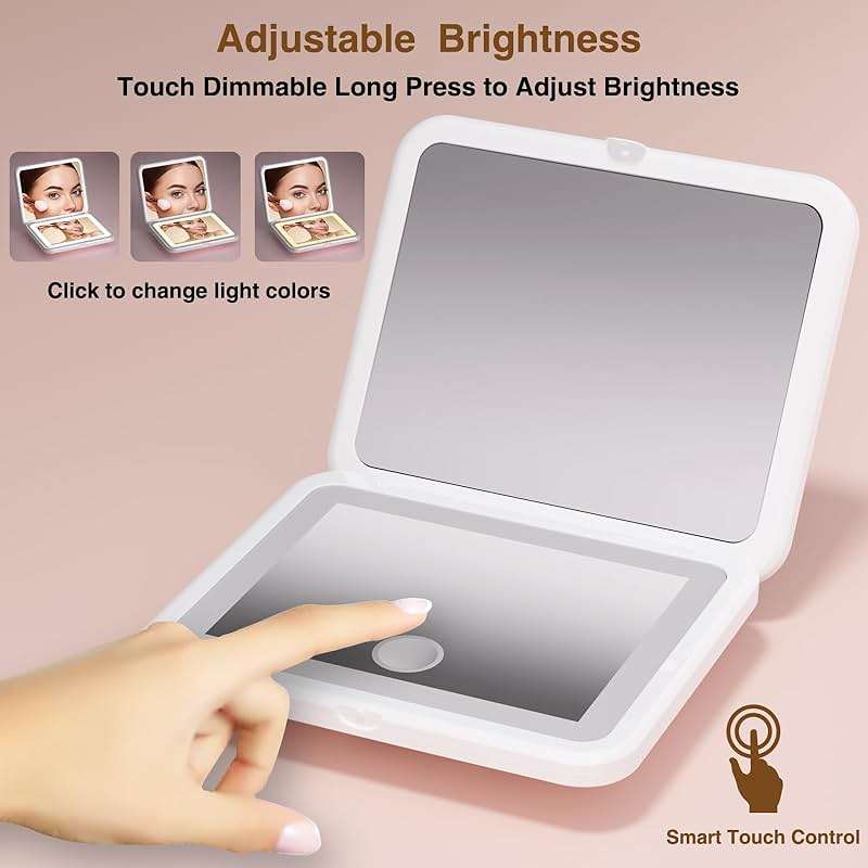Rechargeable LED Lighted Compact Travel Mirror - 2-Sided Fold Mini Makeup Mirror with 1X/5X Magnification for Purse - Image 4