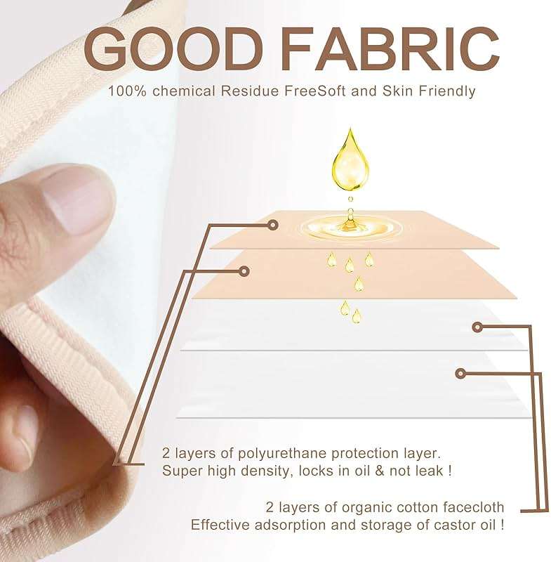 5 Pcs Castor Oil Pack Wrap, Castor Oil Organic Cold Pressed Unrefined Glass Bottle, Caster Oil Wrap for Stomach, Neck, Knee, Foot & Entire Body, Organic Cotton Reusable Pads Kit for Hot/Cold Compress - Image 4