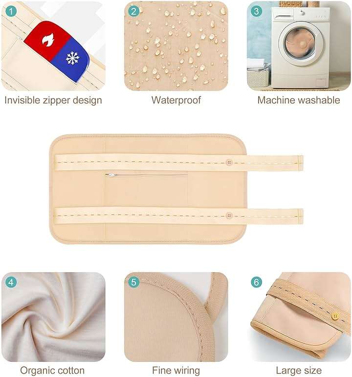 5 Pcs Castor Oil Pack Wrap, Castor Oil Organic Cold Pressed Unrefined Glass Bottle, Caster Oil Wrap for Stomach, Neck, Knee, Foot & Entire Body, Organic Cotton Reusable Pads Kit for Hot/Cold Compress - Image 6