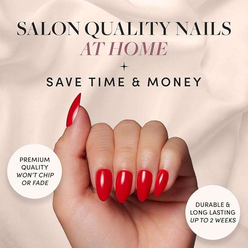 Glamnetic Press On Nails - Fiery Red | Opaque Bright Red Short Almond Fake Nails, Salon Quality | 15 Sizes - 30 Nail Kit with Glue - Image 2