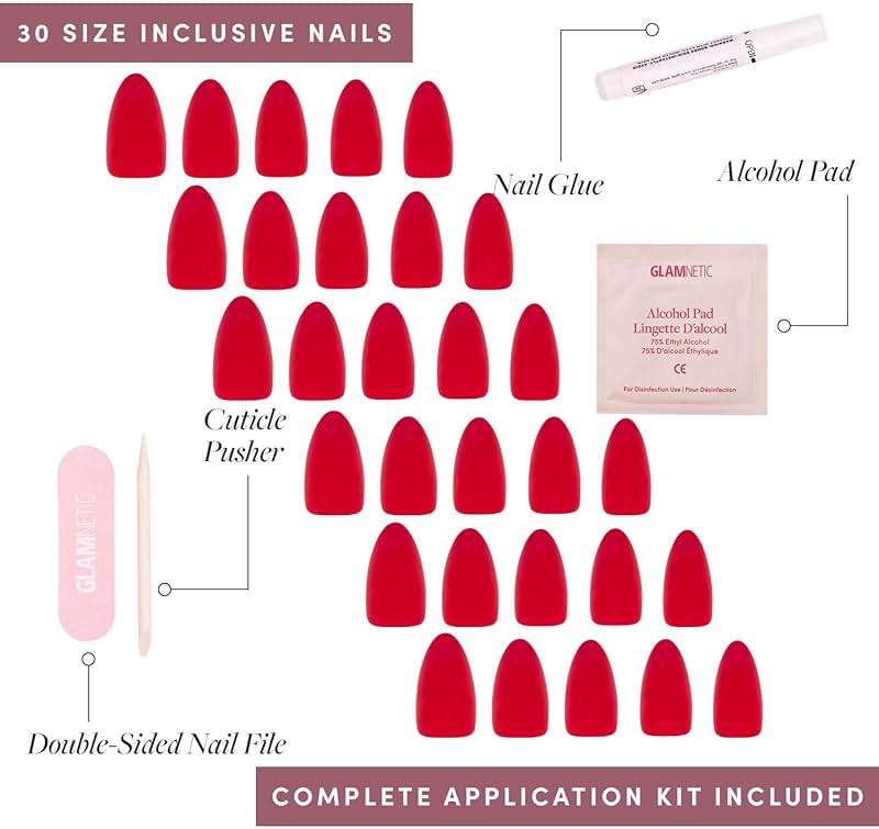 Glamnetic Press On Nails - Fiery Red | Opaque Bright Red Short Almond Fake Nails, Salon Quality | 15 Sizes - 30 Nail Kit with Glue - Image 4