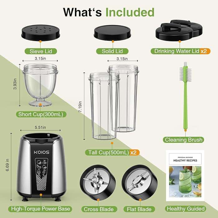 KOIOS Smoothie Blender, Max 1000w Personal Blender for Shakes and Smoothies, 12Pcs Coffee Grinder and Countertop Blenders Combo for Kitchen, Portable Smoothie Blenders with 2x22 oz To-Go Cups, Non-BPA - Image 2