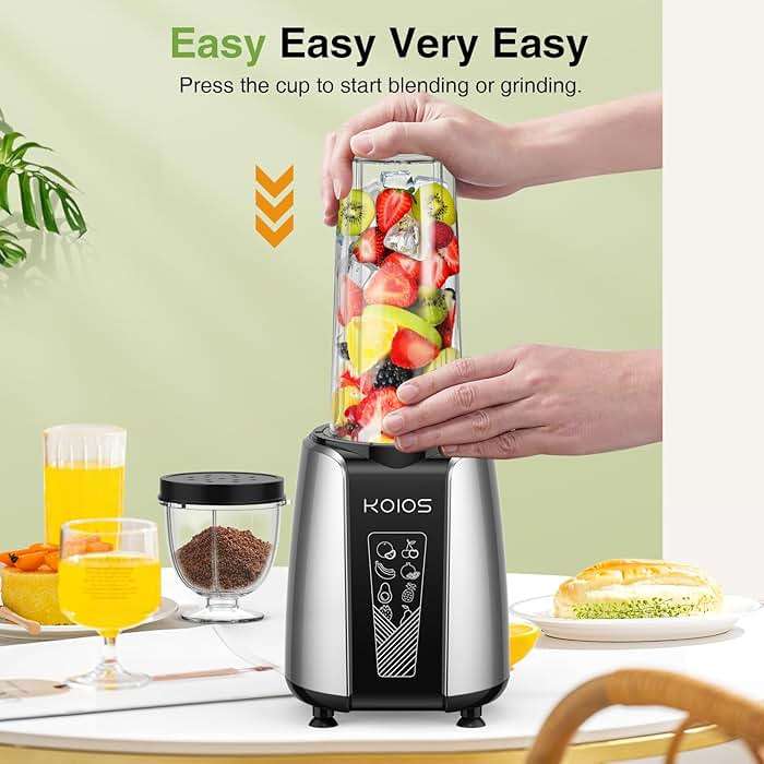 KOIOS Smoothie Blender, Max 1000w Personal Blender for Shakes and Smoothies, 12Pcs Coffee Grinder and Countertop Blenders Combo for Kitchen, Portable Smoothie Blenders with 2x22 oz To-Go Cups, Non-BPA - Image 4