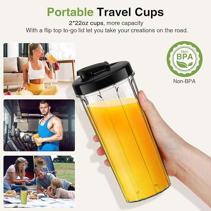KOIOS Smoothie Blender, Max 1000w Personal Blender for Shakes and Smoothies, 12Pcs Coffee Grinder and Countertop Blenders Combo for Kitchen, Portable Smoothie Blenders with 2x22 oz To-Go Cups, Non-BPA - Image 6