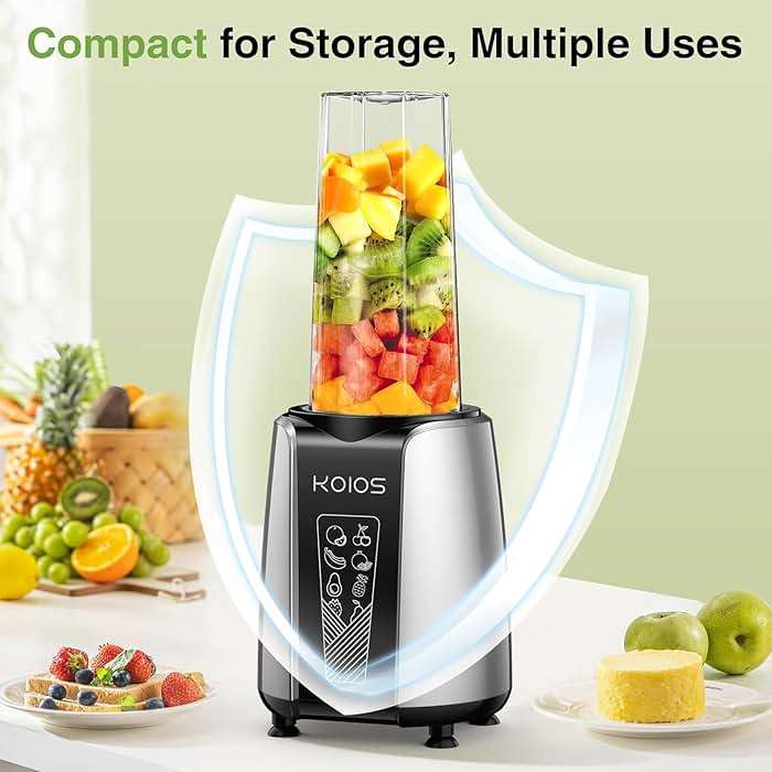 KOIOS Smoothie Blender, Max 1000w Personal Blender for Shakes and Smoothies, 12Pcs Coffee Grinder and Countertop Blenders Combo for Kitchen, Portable Smoothie Blenders with 2x22 oz To-Go Cups, Non-BPA - Image 8