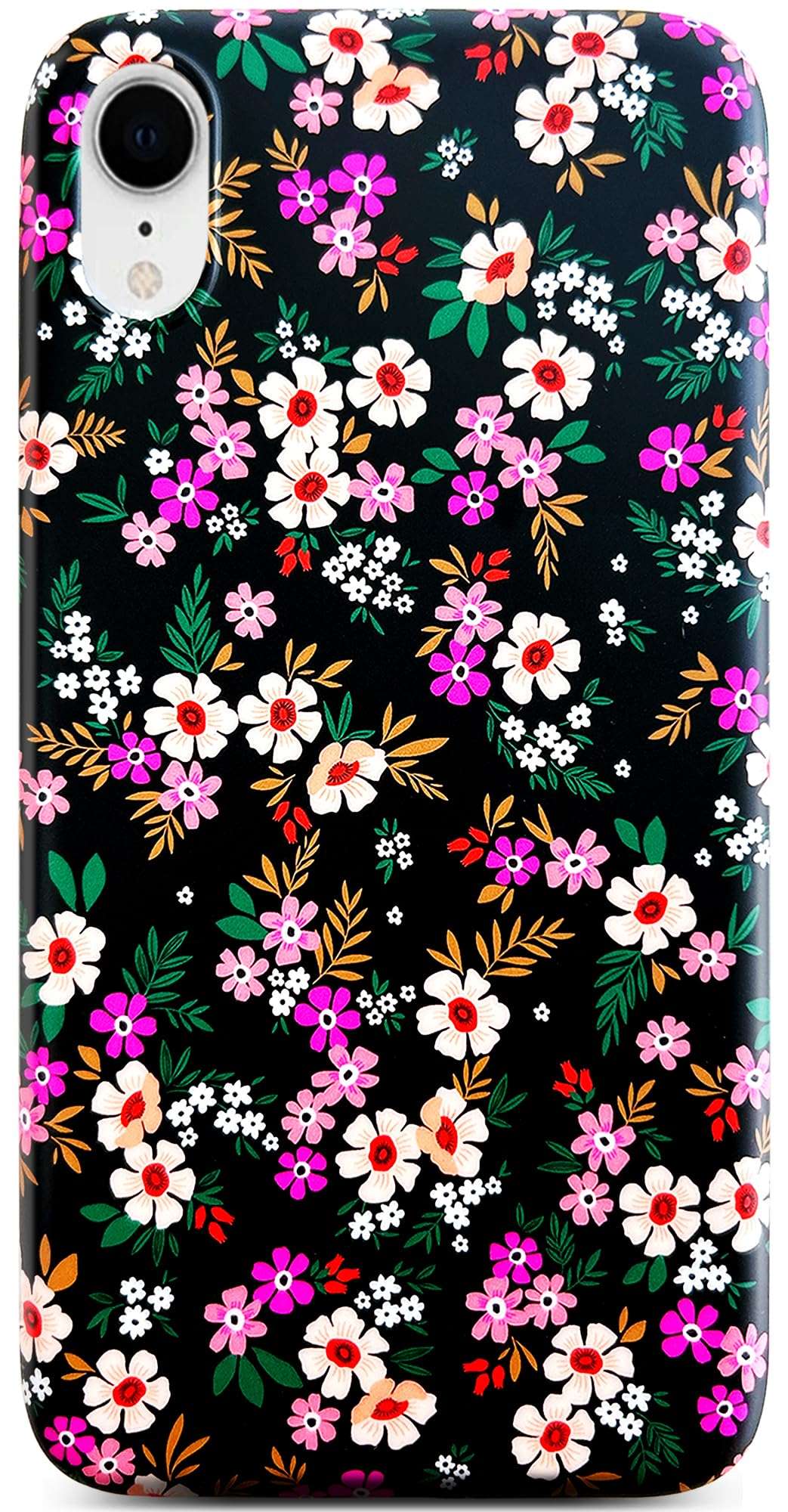 Qokey for iPhone XR Case 6.1",Cute Floral Design for Girls Women Matte Pattern Soft Bumper Lightweight Anti-Scratch Slim Fit TPU Shockproof Phone Cover for iPhone XR 6.1",Rose&Pink Garden Flowers - Image 1