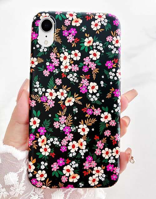 Qokey for iPhone XR Case 6.1",Cute Floral Design for Girls Women Matte Pattern Soft Bumper Lightweight Anti-Scratch Slim Fit TPU Shockproof Phone Cover for iPhone XR 6.1",Rose&Pink Garden Flowers - Image 3