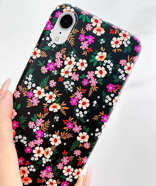 Qokey for iPhone XR Case 6.1",Cute Floral Design for Girls Women Matte Pattern Soft Bumper Lightweight Anti-Scratch Slim Fit TPU Shockproof Phone Cover for iPhone XR 6.1",Rose&Pink Garden Flowers - Image 5