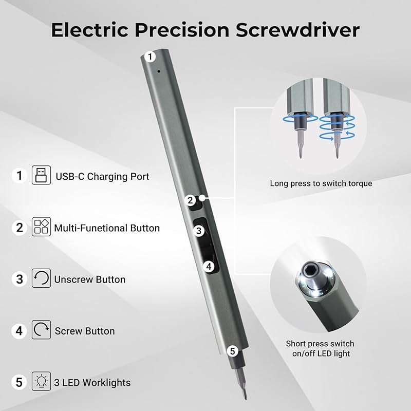 Mini Electric Screwdriver Set Magnetic 82 in 1 Precision Kit with 64 S2 Bits, LED Light, Small Electric Cordless Power Repair Tool for for Phone Watch Laptop - Image 3