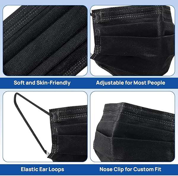 JMU Level 3 Black Disposable Face Mask, 4-Ply Medical Face Masks for Adults, 50 Pack - Image 5