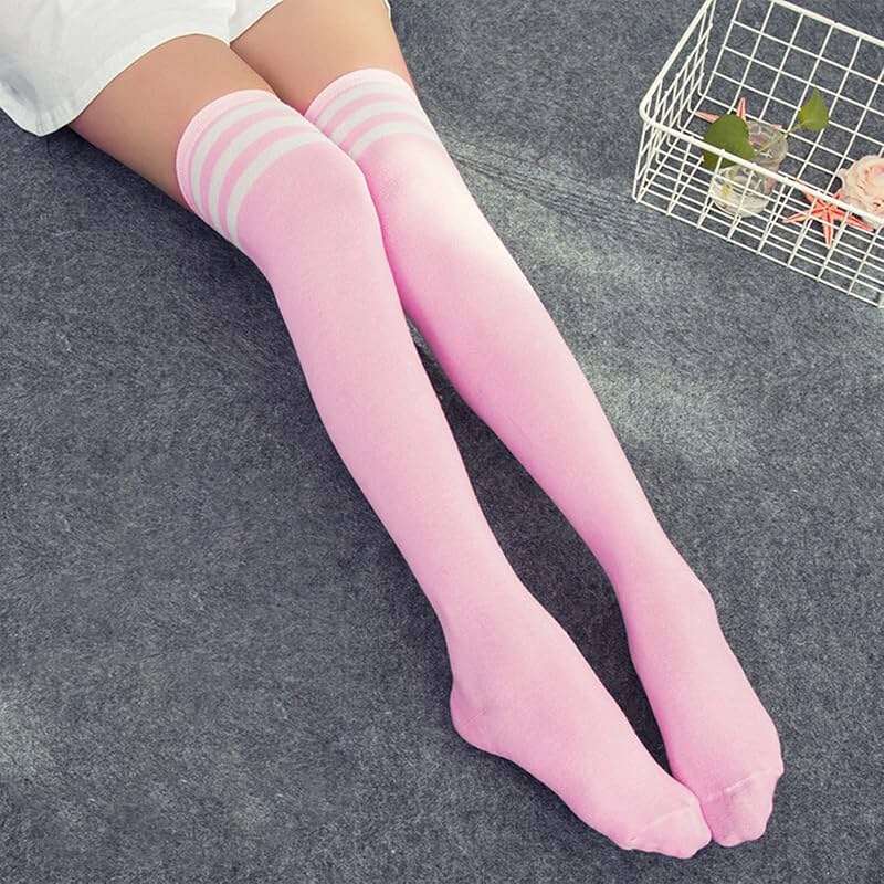 DRESHOW 6 Pairs High Thigh Socks Striped Over Knee Thin Tights Long Stocking for Women Leg Warmer - Image 3