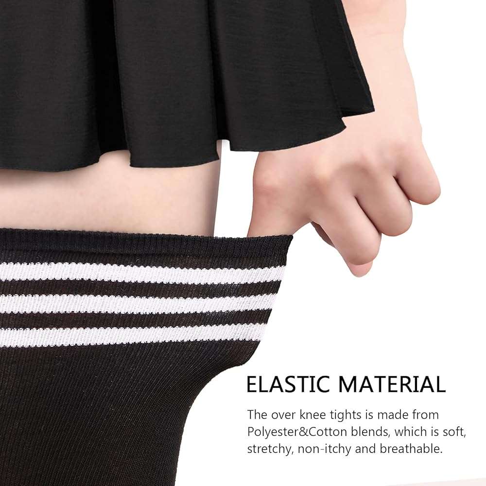 DRESHOW 6 Pairs High Thigh Socks Striped Over Knee Thin Tights Long Stocking for Women Leg Warmer - Image 4