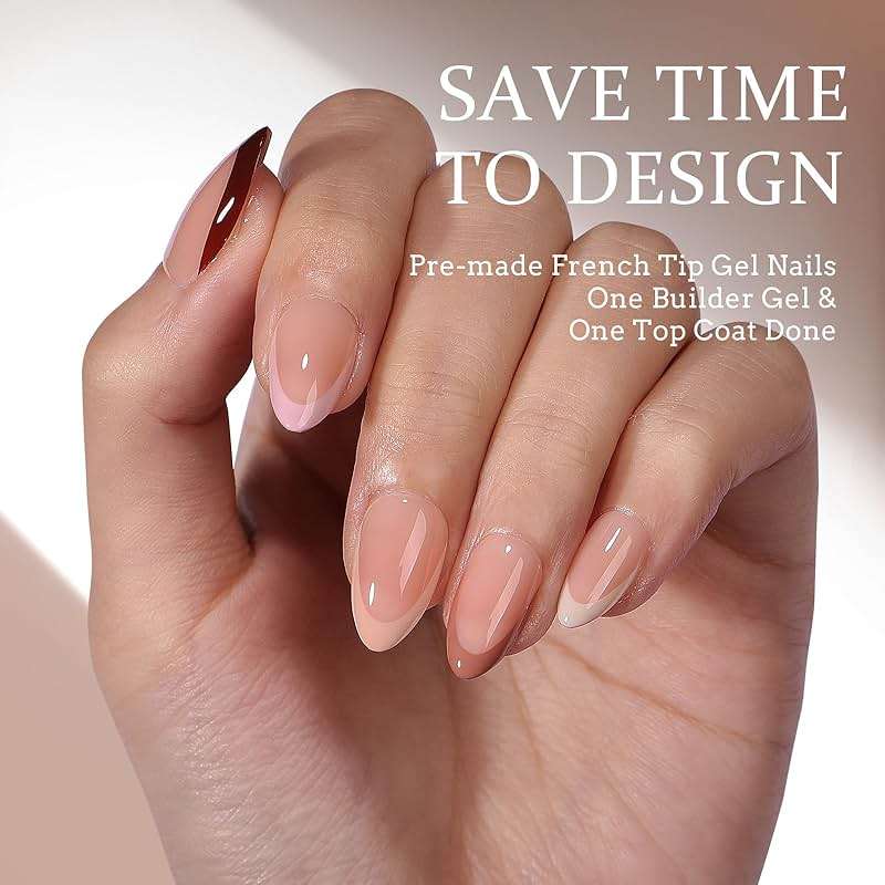 BTArtboxnails XCOATTIPS Press on Nails Short - Skin Tones Almond Nail Tips, Soft Gel Nail Tips with Nail Gel, French Protecting Duo, Nail Lamp, All in One Fake Nails French Tip Nails Kit - Image 2