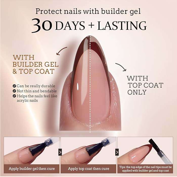 BTArtboxnails XCOATTIPS Press on Nails Short - Skin Tones Almond Nail Tips, Soft Gel Nail Tips with Nail Gel, French Protecting Duo, Nail Lamp, All in One Fake Nails French Tip Nails Kit - Image 4