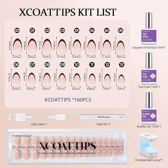 BTArtboxnails XCOATTIPS Press on Nails Short - Skin Tones Almond Nail Tips, Soft Gel Nail Tips with Nail Gel, French Protecting Duo, Nail Lamp, All in One Fake Nails French Tip Nails Kit - Image 6