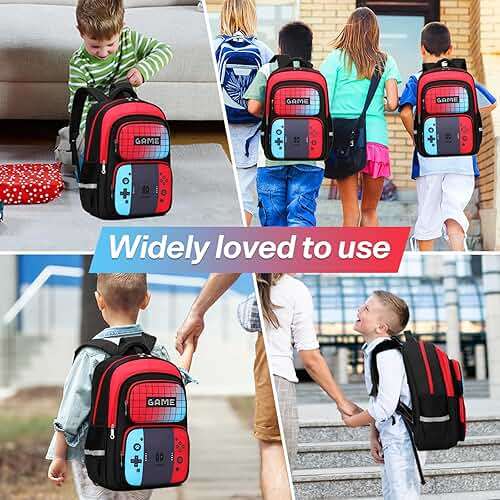 EINSZ Backpack For Boys Bookbag with Lunch Box Game Backpack for Kids Junior High School Primary School Boys Back pack(Red&blue-set) - Image 6