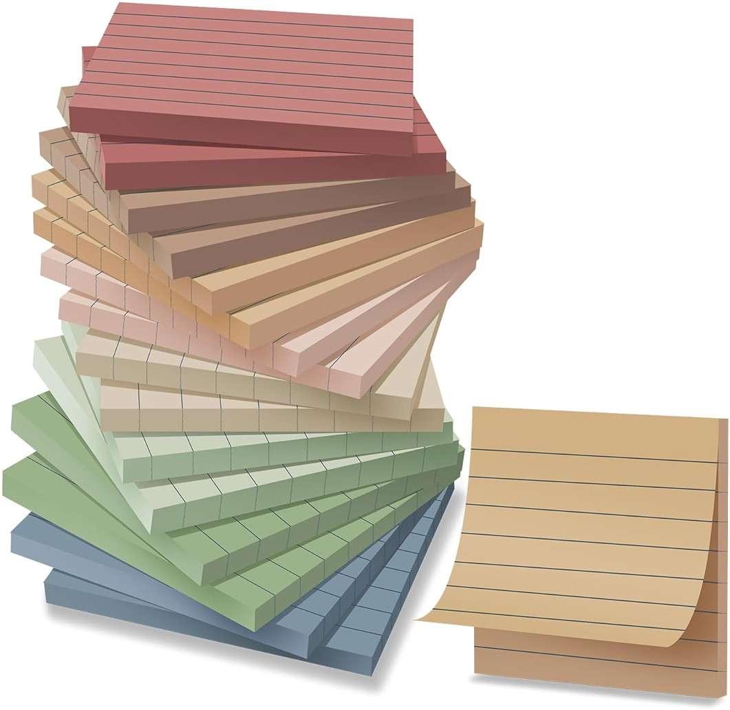 (16 Pack) Lined Sticky Notes 3x3 in Ruled Stickies Super Sticking Power Memo Pads Vintage Colors, Post on Windows Doors,Recyclable,Easy to Write on - Image 1