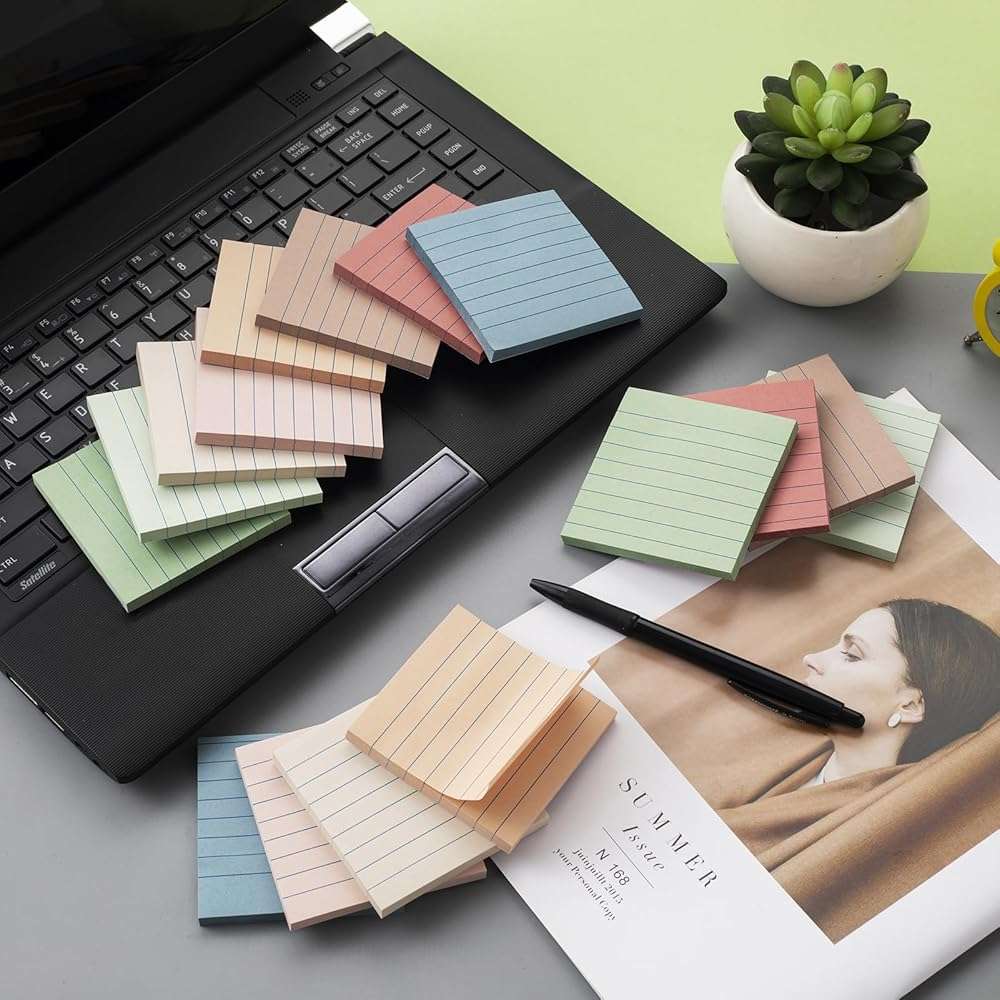 (16 Pack) Lined Sticky Notes 3x3 in Ruled Stickies Super Sticking Power Memo Pads Vintage Colors, Post on Windows Doors,Recyclable,Easy to Write on - Image 2