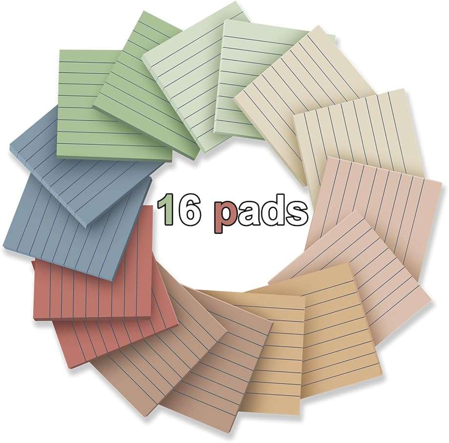 (16 Pack) Lined Sticky Notes 3x3 in Ruled Stickies Super Sticking Power Memo Pads Vintage Colors, Post on Windows Doors,Recyclable,Easy to Write on - Image 4