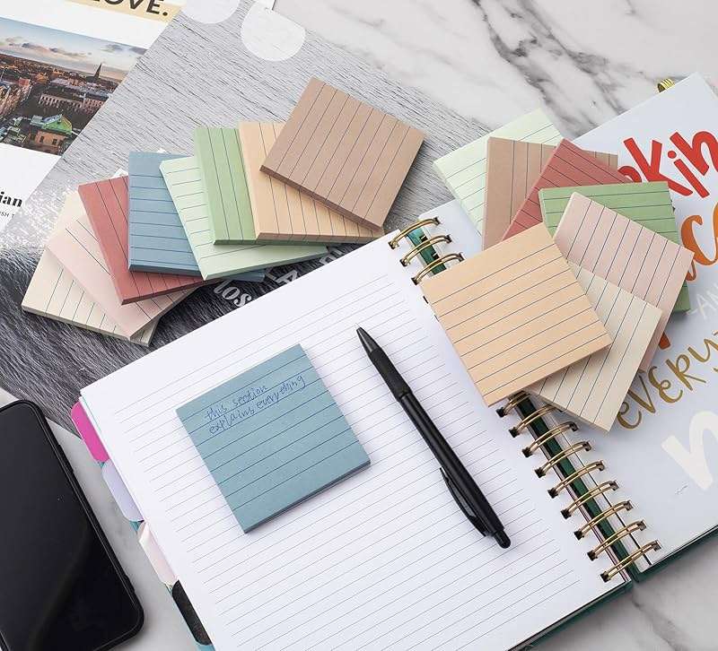 (16 Pack) Lined Sticky Notes 3x3 in Ruled Stickies Super Sticking Power Memo Pads Vintage Colors, Post on Windows Doors,Recyclable,Easy to Write on - Image 6