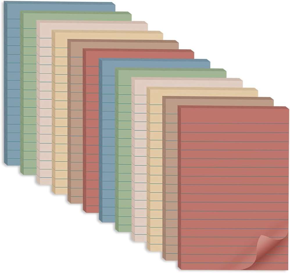 (12 Pack) Lined Sticky Notes 4x6 in,Large Notepads with Lines,Ruled Stickies Super Sticking Power,Office School Memo Note Pads Vintage Colors,Post on Windows Doors,Recyclable,Easy to Write on - Image 1