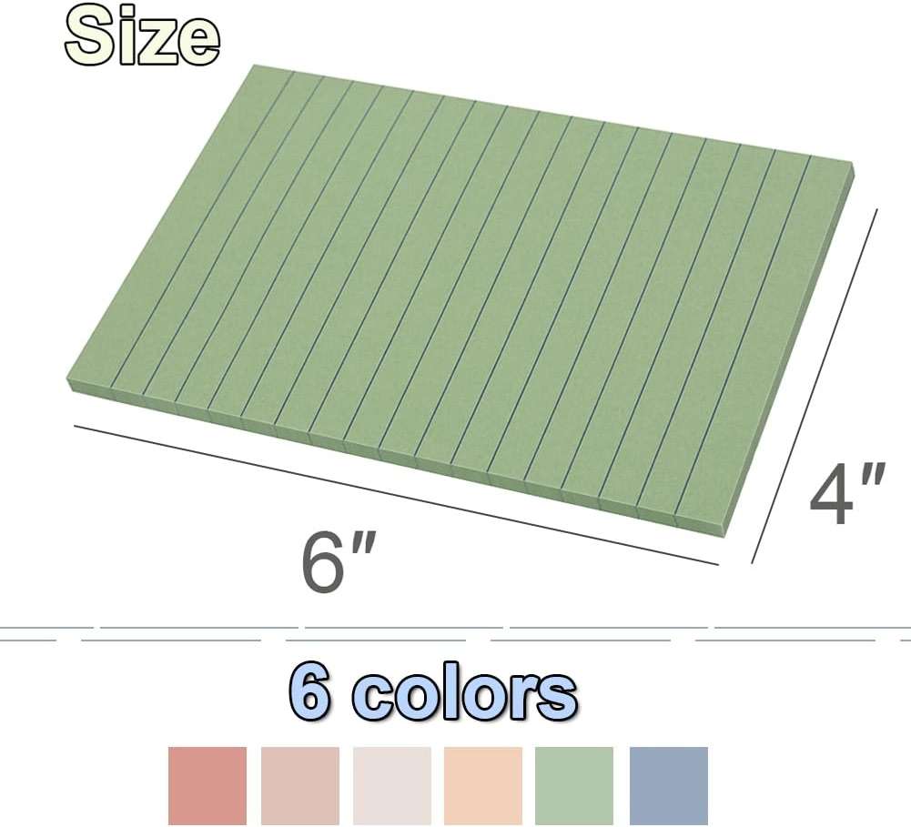 (12 Pack) Lined Sticky Notes 4x6 in,Large Notepads with Lines,Ruled Stickies Super Sticking Power,Office School Memo Note Pads Vintage Colors,Post on Windows Doors,Recyclable,Easy to Write on - Image 3
