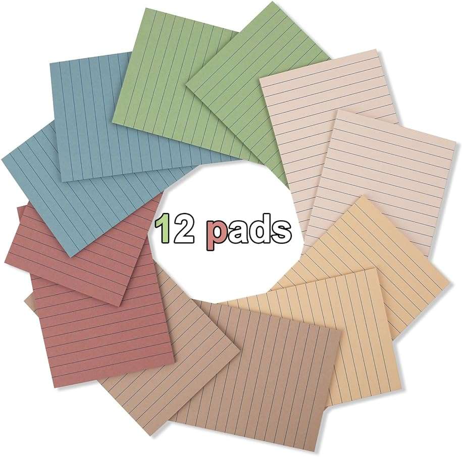 (12 Pack) Lined Sticky Notes 4x6 in,Large Notepads with Lines,Ruled Stickies Super Sticking Power,Office School Memo Note Pads Vintage Colors,Post on Windows Doors,Recyclable,Easy to Write on - Image 4