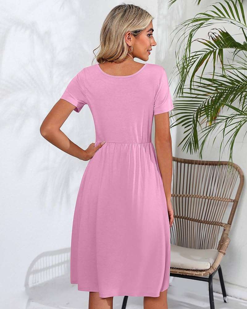 Riyiper 2 Pack Women Short Sleeve Dresses, Loose Fit Casual T Shirt Dress, Ladies Knee Length Swing Dress with Pockets - Image 2