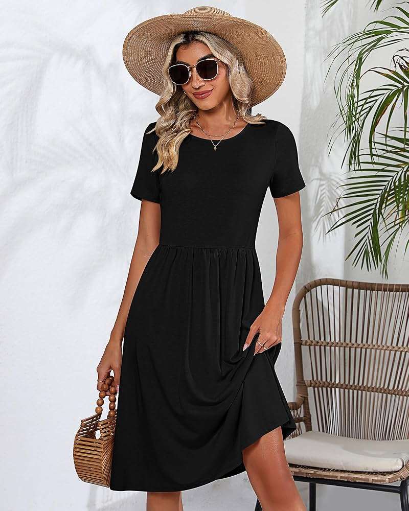 Riyiper 2 Pack Women Short Sleeve Dresses, Loose Fit Casual T Shirt Dress, Ladies Knee Length Swing Dress with Pockets - Image 3