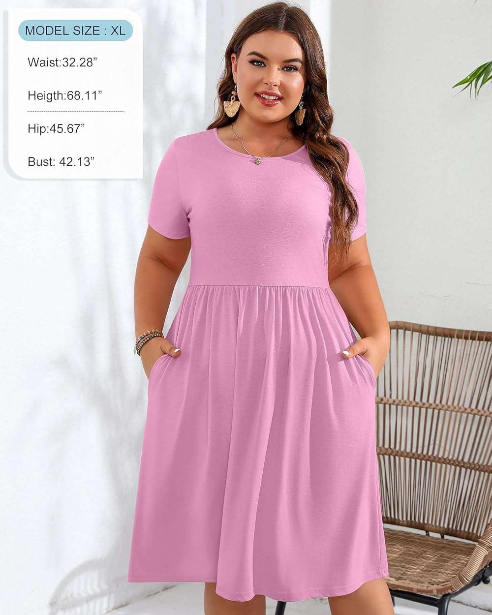 Riyiper 2 Pack Women Short Sleeve Dresses, Loose Fit Casual T Shirt Dress, Ladies Knee Length Swing Dress with Pockets - Image 4