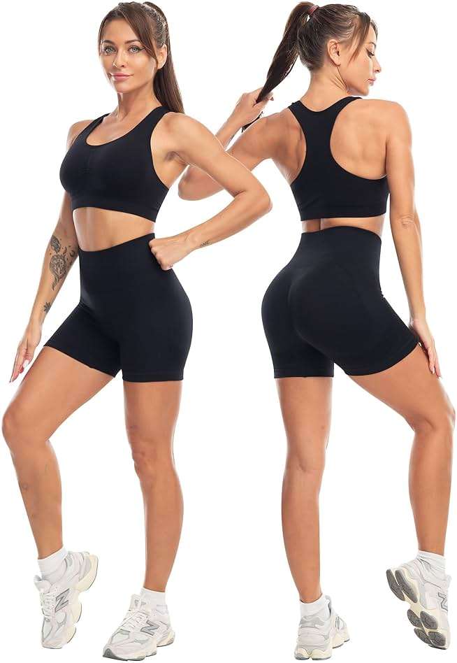 SALSPOR 3 Piece Workout Sets for Women Butt Lifting Leggings with High Impact Sports Bra Gym Shorts - Image 4