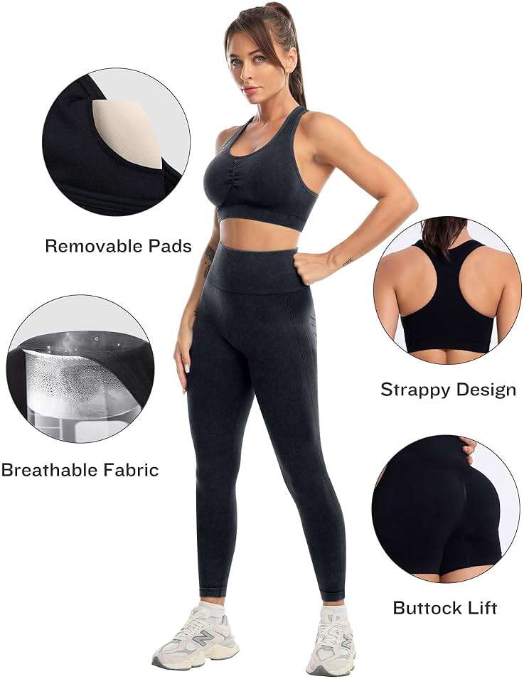 SALSPOR 3 Piece Workout Sets for Women Butt Lifting Leggings with High Impact Sports Bra Gym Shorts - Image 3