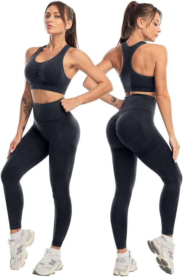 SALSPOR 3 Piece Workout Sets for Women Butt Lifting Leggings with High Impact Sports Bra Gym Shorts - Image 4